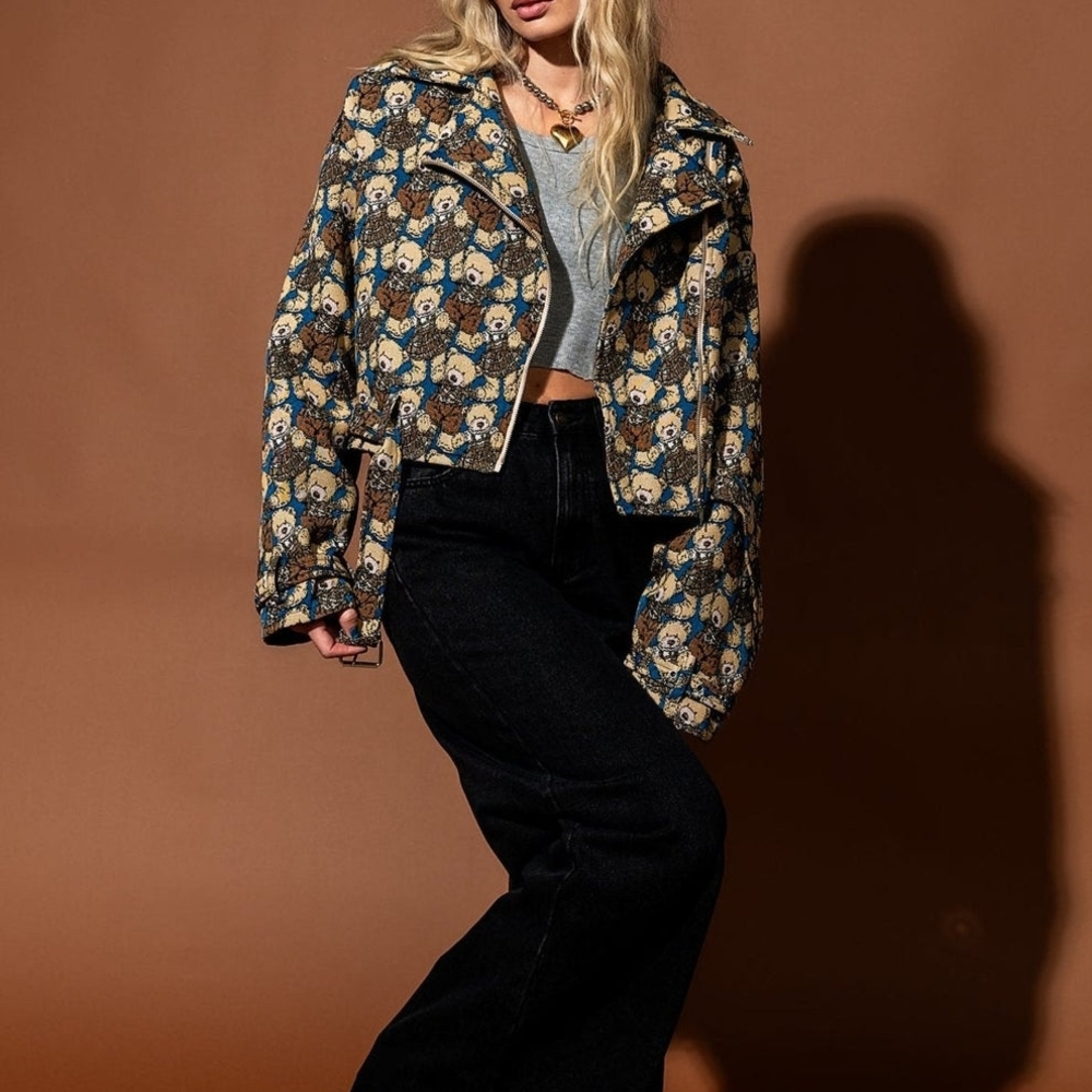 Dressed in LALA Teddy Bear Cropped Bomber Jacket